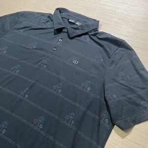 Travis Mathew Mens Golf Polo Shirt Black Honopu Palm Trees Stripe Stretch 2XL
